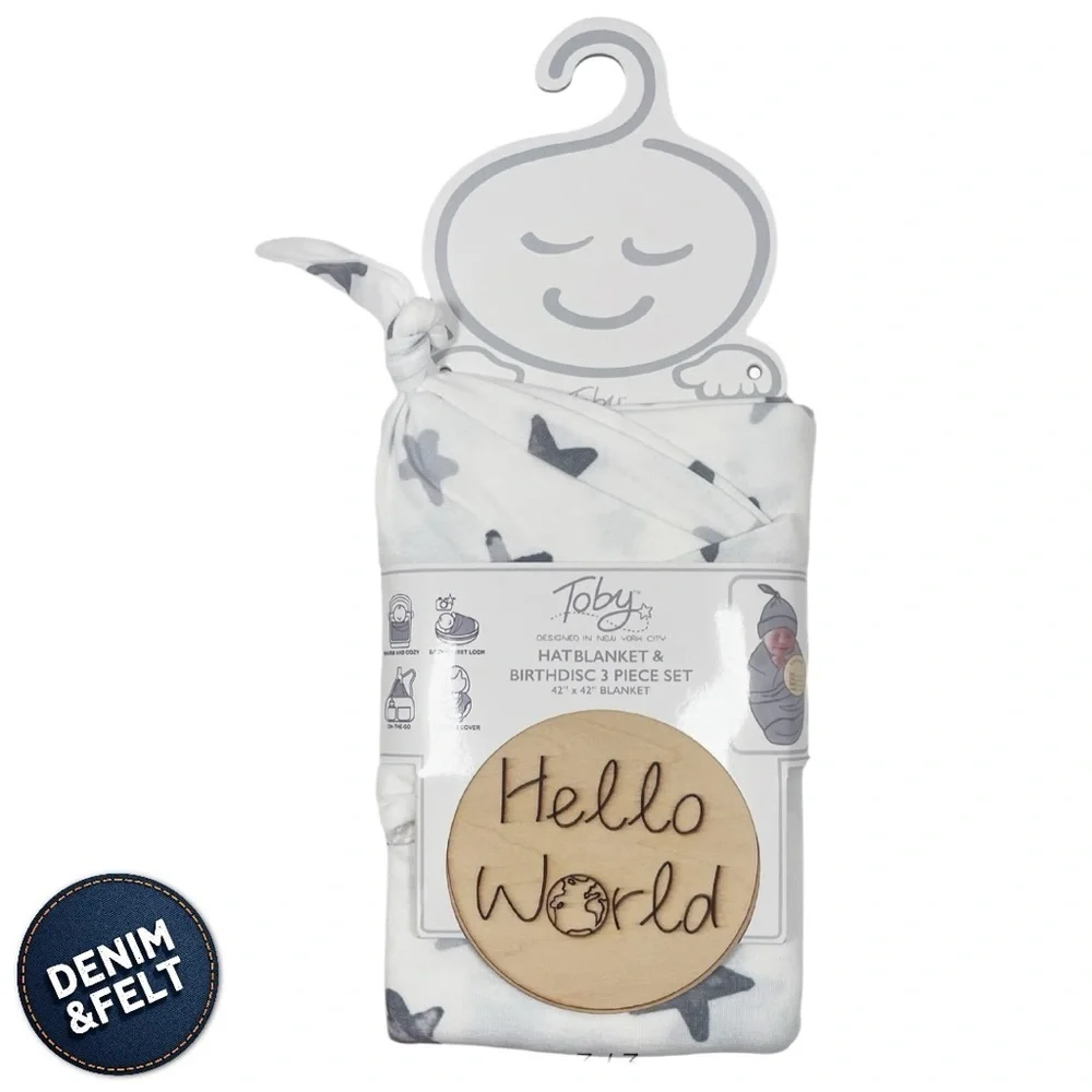 Toby Baby Unisex Stars Blanket, Headband & Teether Set ! Perfect for Baby Shower